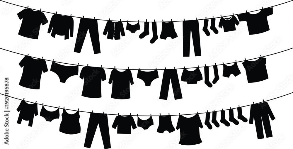 Ταπετσαρία Set of laundry hanging on clothesline isolated on transparent background clothes