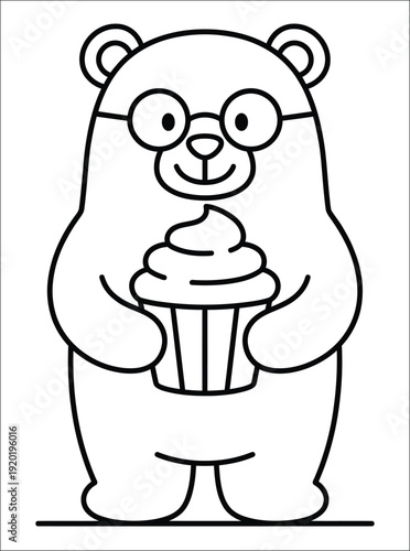 Cute Bear Holding Cupcake Coloring Page