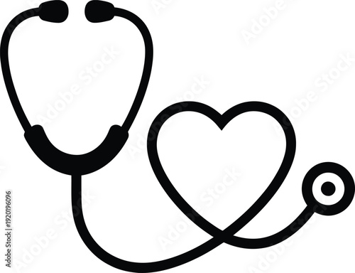 Stethoscope and Heart Symbol in Black