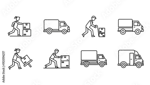 Moving and Delivery Service Outline Icon Set