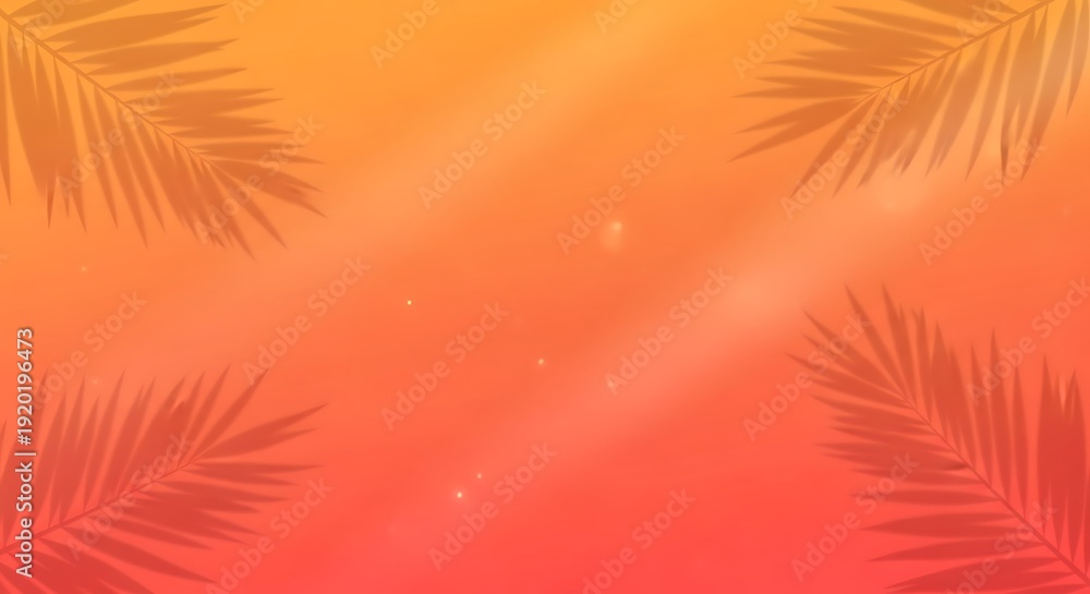 Fototapeta premium Vibrant tropical background with palm leaves and sunny gradient
