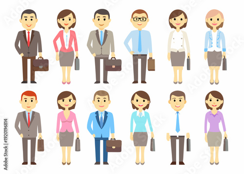 Diverse group of cartoon business people standing in two rows