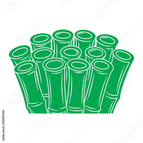 Green Bamboo Stems Clustered Together.