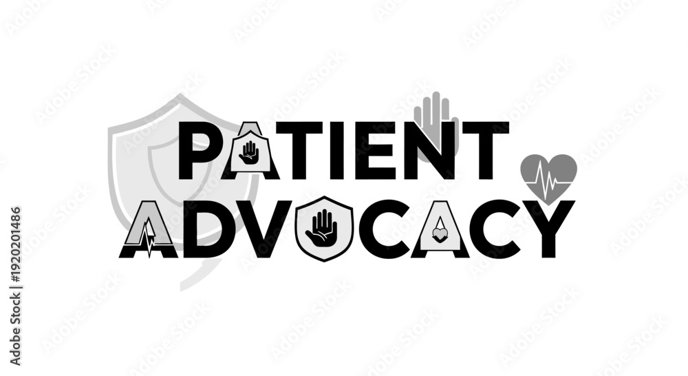 Εκτύπωση καμβά Patient Advocacy typography design with medical protection and support icons