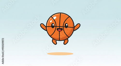Cartoon Basketball Character Flying in Air Isolated on Blue Background