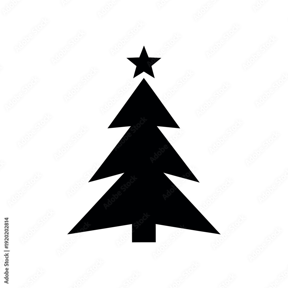 Fototapeta premium Simple black silhouette of a christmas tree with star on top