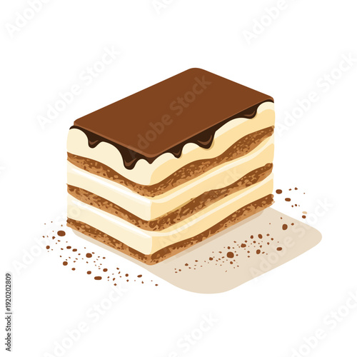 Flat 2D vector illustration of Tiramisu Cake, simple icon style on a clean white background.