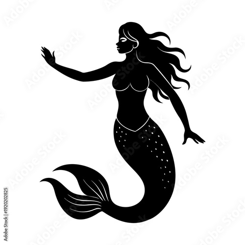 Mystical Mermaid Silhouette Logo Template.