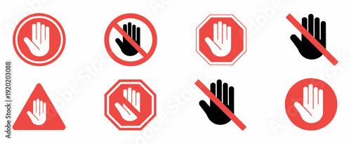 Forbidden Sign Icon Set Red No Touch and Prohibited Labels