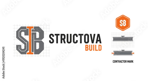 Structova Build Logo Design featuring Stylized SB Initials with Grid Pattern, isolated white background.