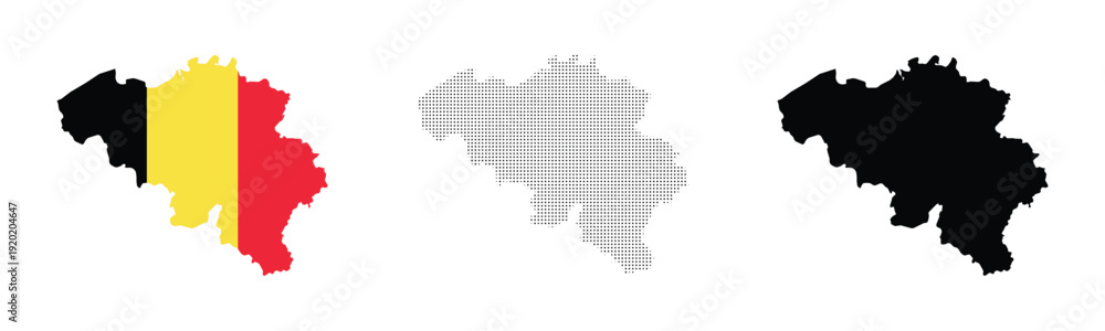 Foto belgium map with national flag halftone dotted pattern and solid black vector co