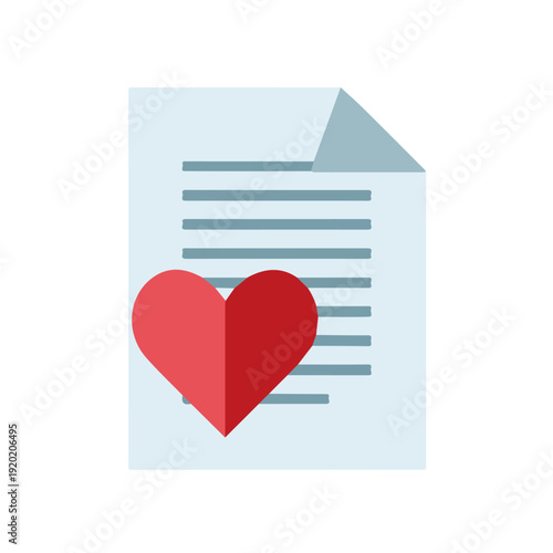 Valentines Love Letter, modern 2D flat vector illustration in icon style, isolated on pure white background.