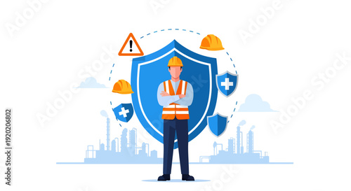 Construction Worker Security Shield Safety Equipment Concept