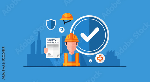 Construction Worker Security and Safety Certification Illustration