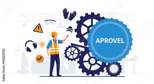 Industrial Worker Approving Gears and Machinery Concept