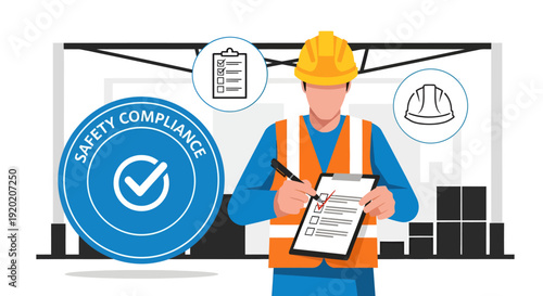 Construction Worker Holding Clipboards and Safety Certification