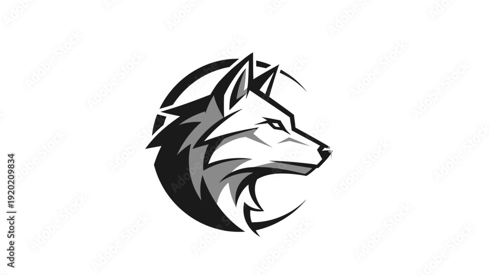 Obraz premium Monochrome Wolf Head Logo Design with Sharp Features.