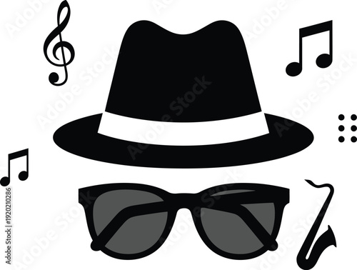 Jazz Musician Icon with Fedora Hat and Sunglasses Vector Illustration, International jazz day