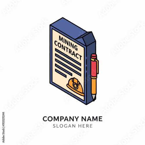 Mining Contract Document Template with Hard Hat and Pen Illustration.