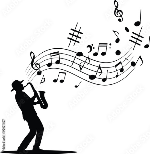 Silhouette of a Musician Playing Saxophone Vector Jazz Saxophonist Graphics. International Jazz day 