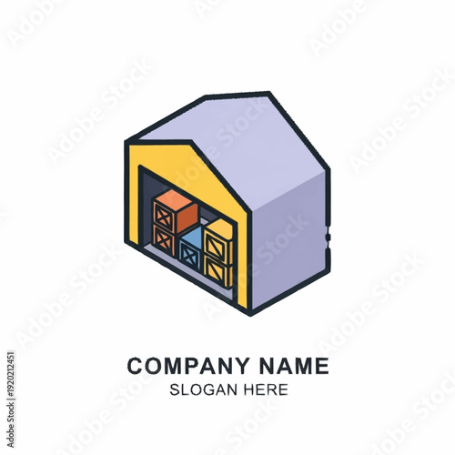 Warehouse Storage Facility with Colored Containers Inside.