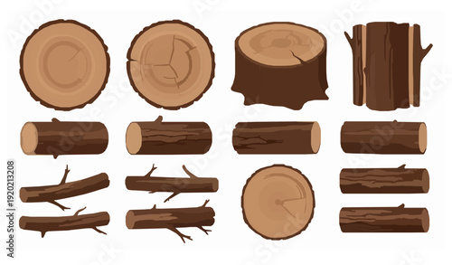 Decorative wood texture vector pack with detailed log slices and bark surfaces