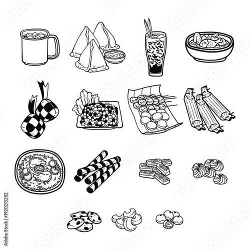 Hand Drawn Eid Food Doodle Icon Set