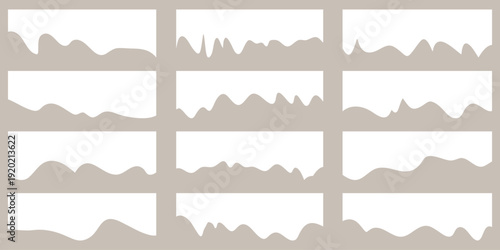 Set of ripped paper, jagged border, torn paper top, collection of torn, Paper torn strip stroke with cut stuck edges. Set of white headline band, Calligraphy border, vector illustration. 