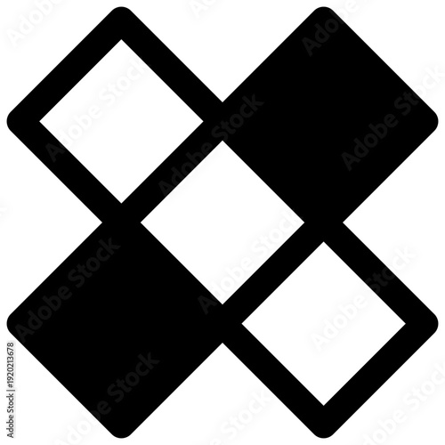 Cross. Outlined stroke vector icon with black-filled details.