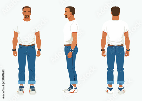 Illustration of a man shown from front side and rear views