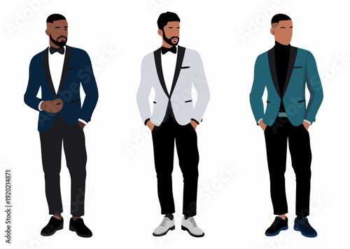 Three men in formal attire illustrated in a minimalist vector style