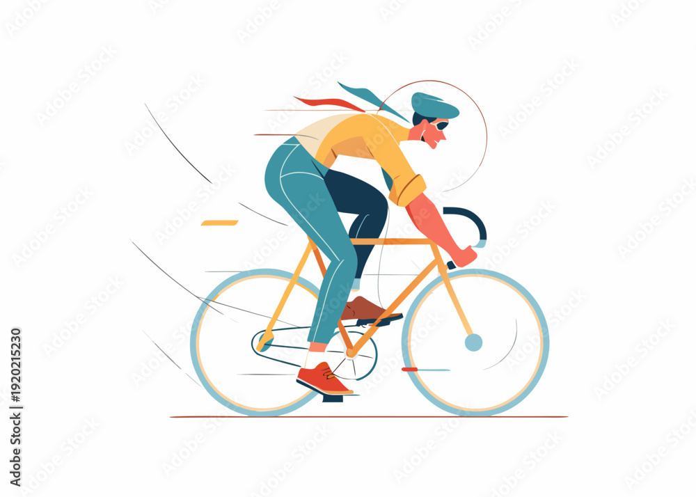 Fototapeta premium A stylized illustration of a cyclist in motion on a golden bicycle
