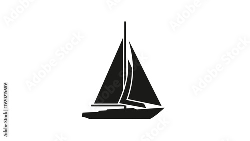 Sailing Boat Silhouette on White Background, Maritime Vessel.