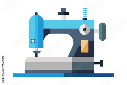 A colorful flat design illustration of a vintage sewing machine commonly used for textiles high quality