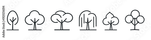 Tree set simple nature icons on transparent background