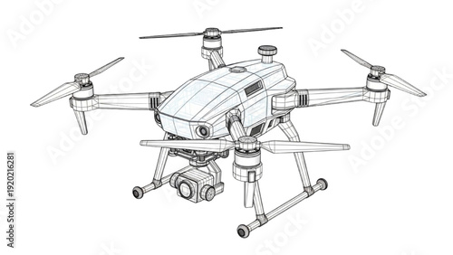 Drone vehicle autocad blueprint technical illustration with precise mechanical design and aerial components