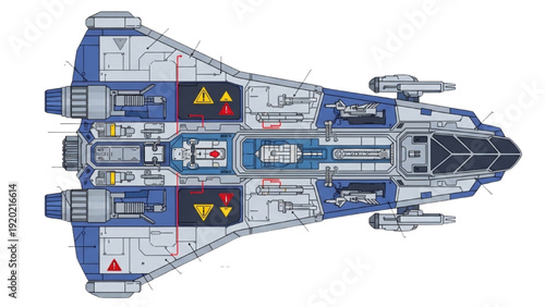 Detailed vehicle autocad blueprint of a futuristic aircraft design showcasing advanced technology and sleek architecture