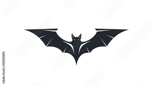 Stylized Bat Silhouette with Spread Wings on White Background.