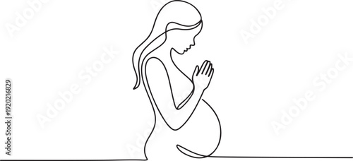 Abstract Linear Illustration of a Pregnant Woman Profile, Modern Feminine Outline Art 

