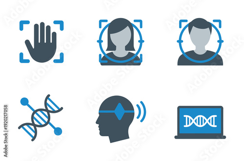 Vector depicts biometric identification and dna analysis methods