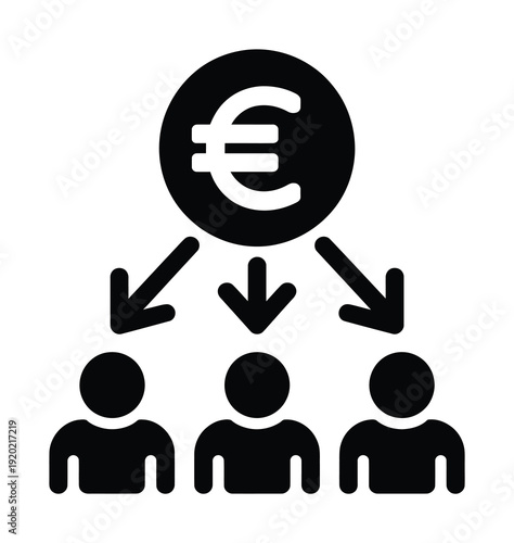 Vector icon displays money distribution among three individuals