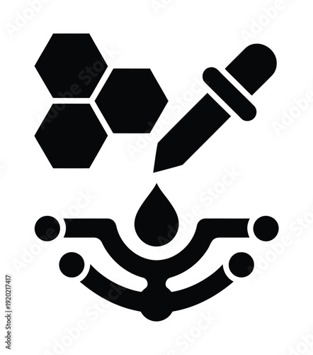 Black vector icon shows a dropper and honeycomb structure