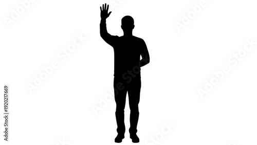 Silhouette of a Person Waving Hand in Greeting on White Background.