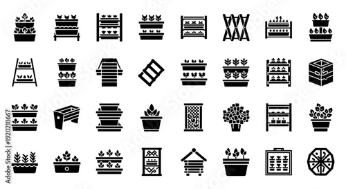 Collection of black and white architectural and decorative icons displayed on a clean background, showcasing various designs 3.eps