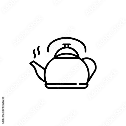 A modern teapot and cup vector icon illustration featuring a tea kettle and kitchen pot design for restaurant logos, cooking symbols, and hot drink service signs