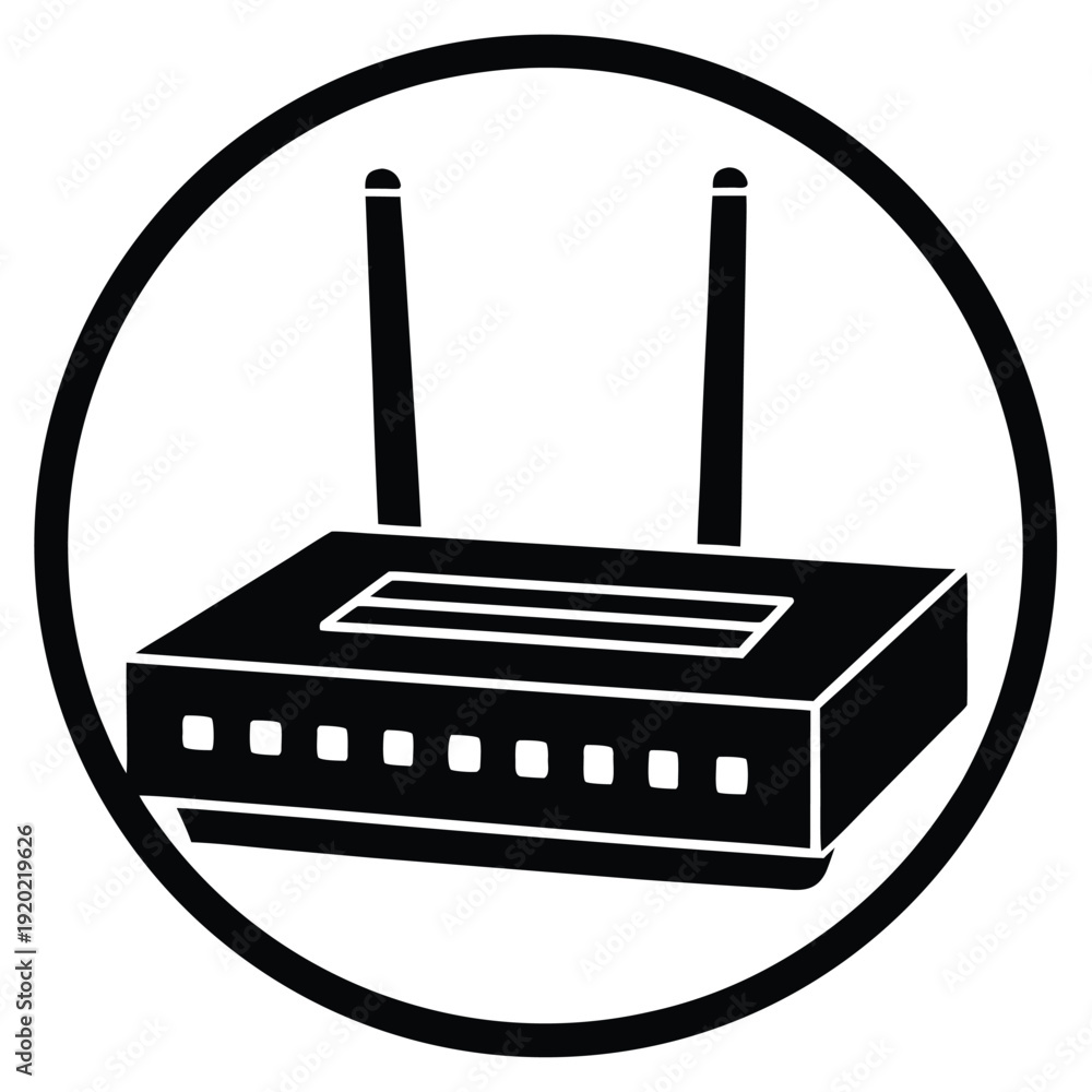 Obraz premium Set of four wireless router icons in different artistic styles including hand-drawn sketch, simple line art, solid glyph, and flat color for representing internet connectivity
