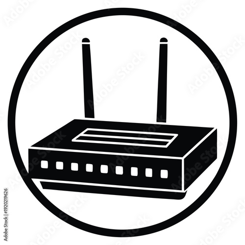 Set of four wireless router icons in different artistic styles including hand-drawn sketch, simple line art, solid glyph, and flat color for representing internet connectivity