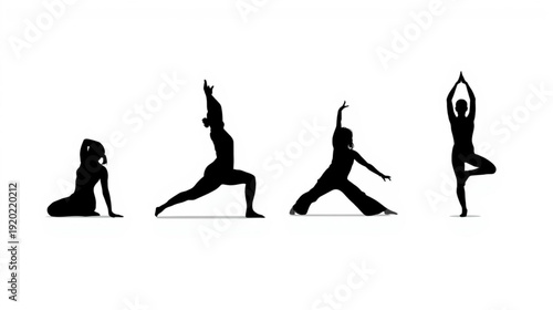 Silhouette series depicting four different yoga poses in a minimalistic style