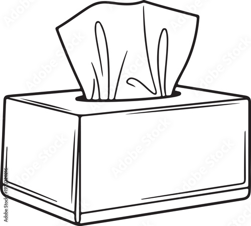 "Tissue box vector illustration showing rectangular container with protruding tissue symbolizing hygiene, cleanliness, and household essentials"