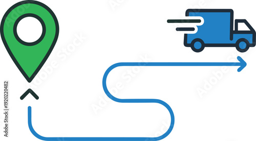 Delivery truck navigating to destination with route map